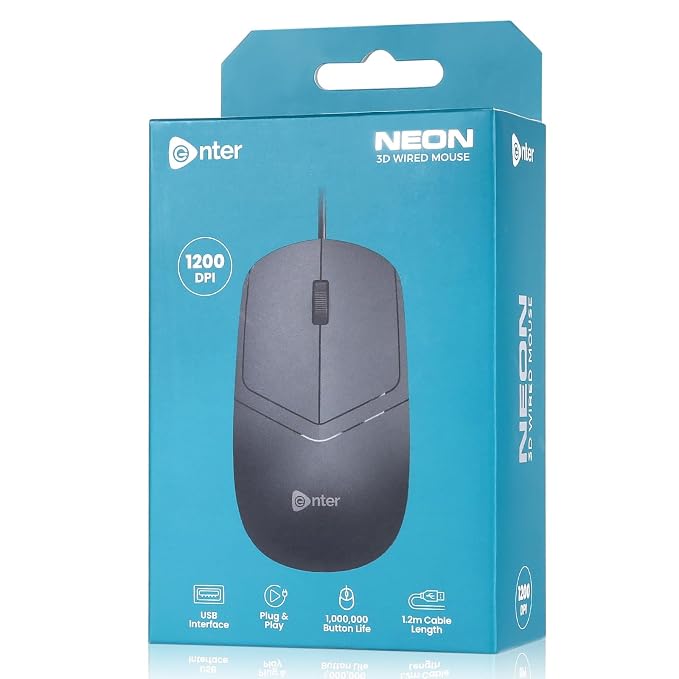 Enter Neon 3D Wired USB Optical Mouse, 1200 DPI 