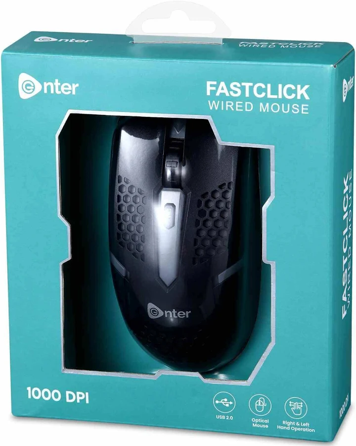 Enter FastClick Wired USB Mouse, 1000 DPI Optical Sensor